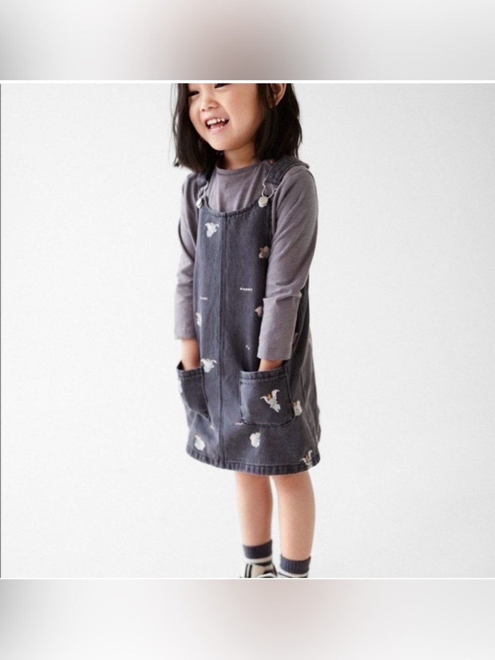 Zara x Disney Kids Gray Blue Dumbo elephant jumper dress sz 2-3Y